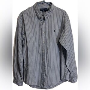 RALPH LAUREN Long Sleeve Men’s blue button down striped Shirt custom fit XL